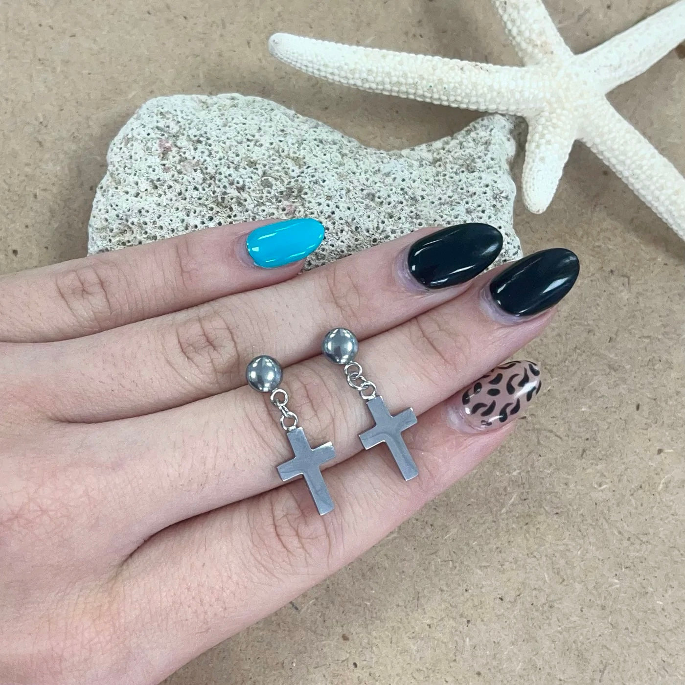 Silver cross earrings