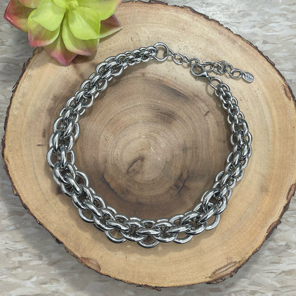 Silver Double Hoop Chain Necklace