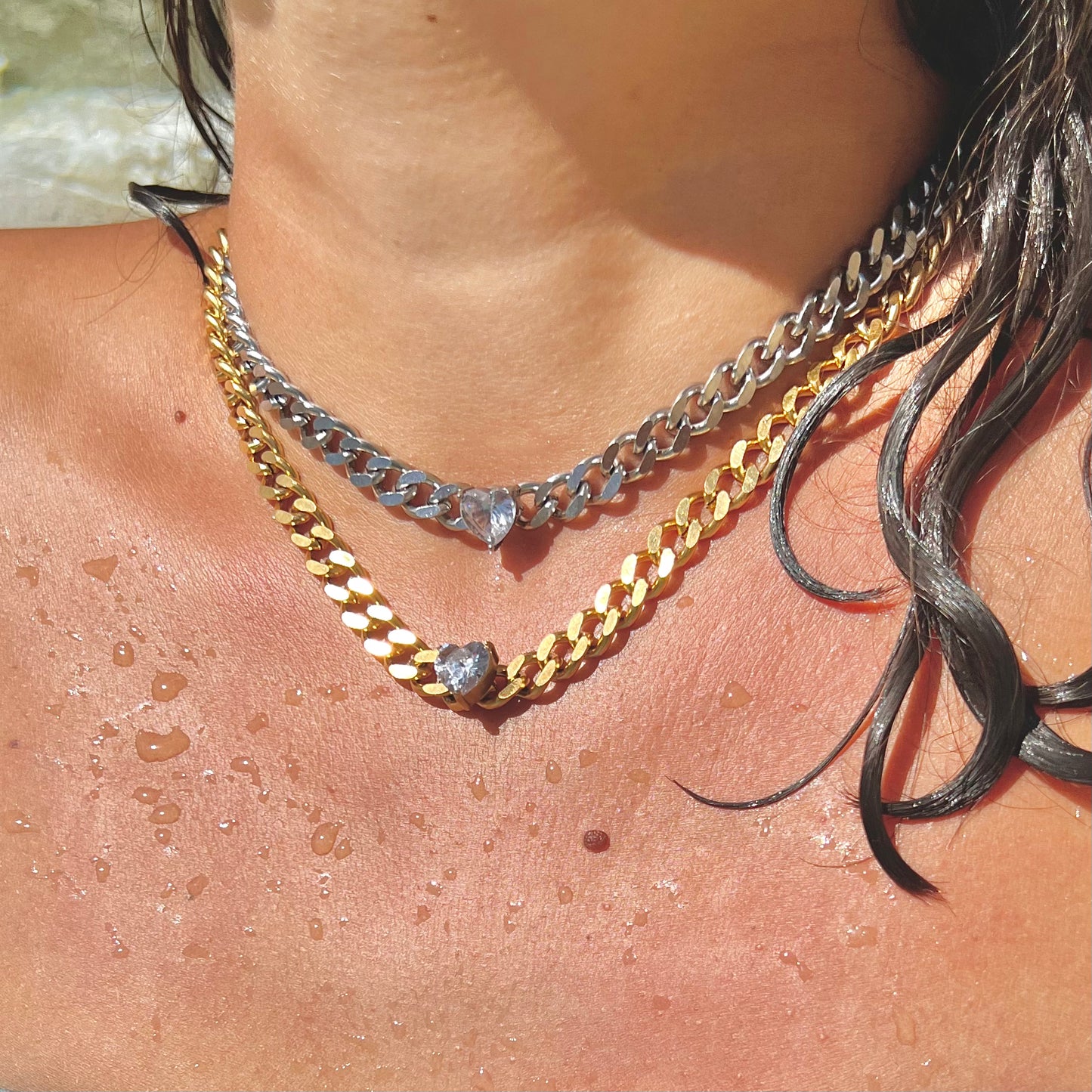 Crystal Heart Pendant Gold Necklace