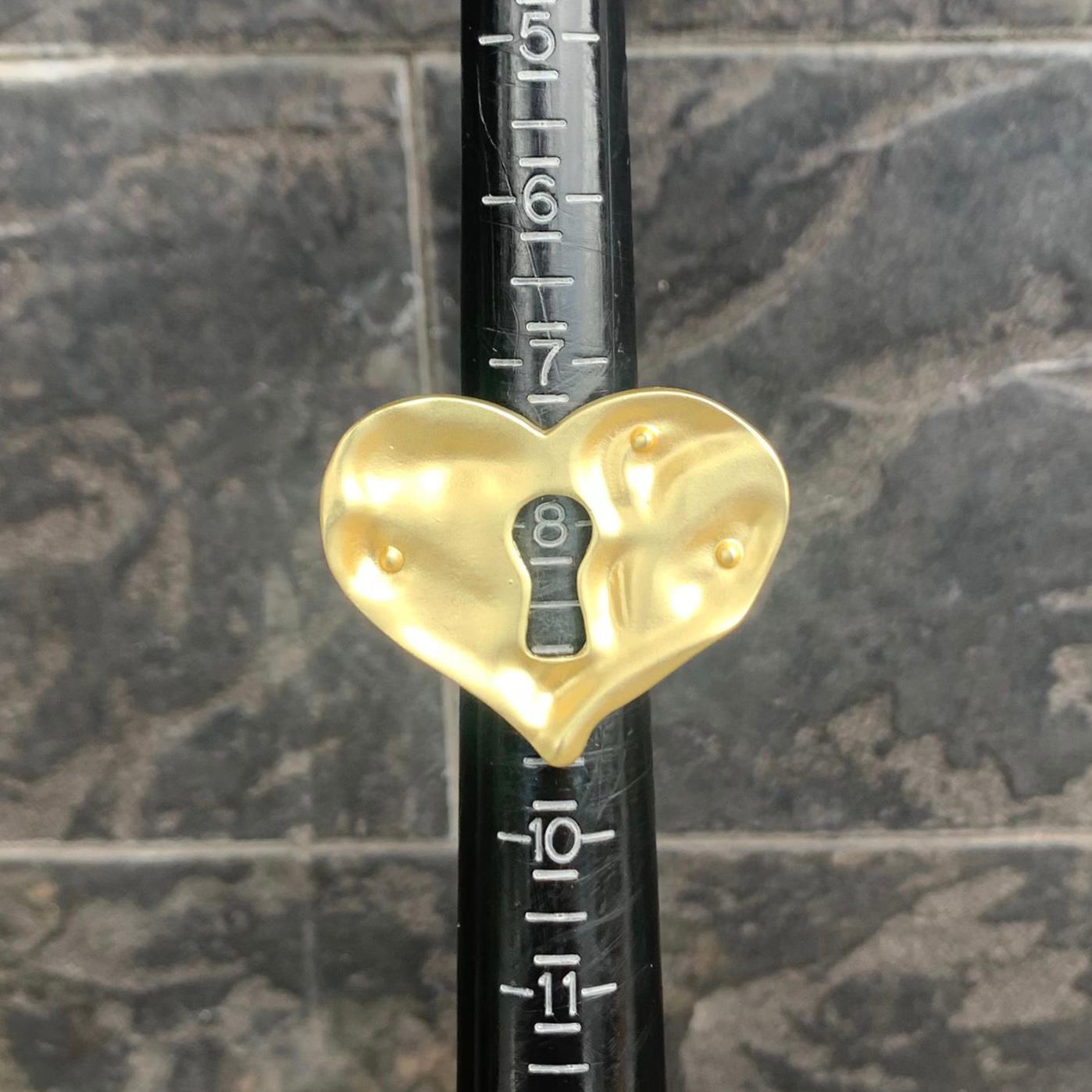 Gold Heart Lock Chain Ring