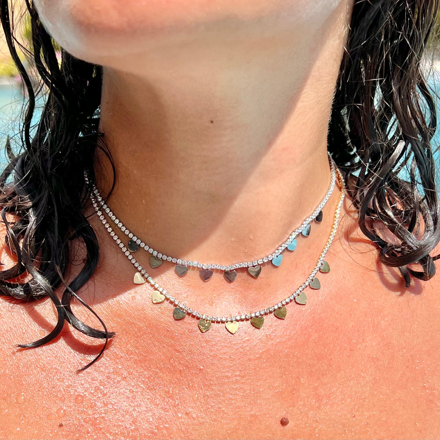 Multi Heart With Crystal Gold Necklace