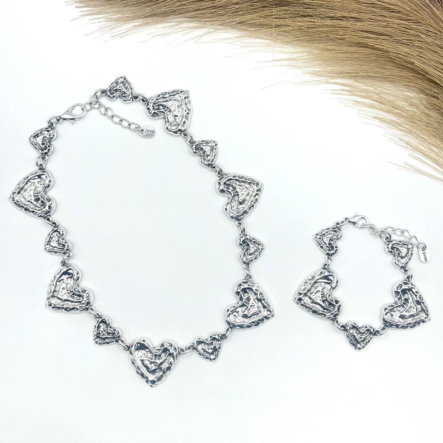 Texture Multi Heart Silver Necklace