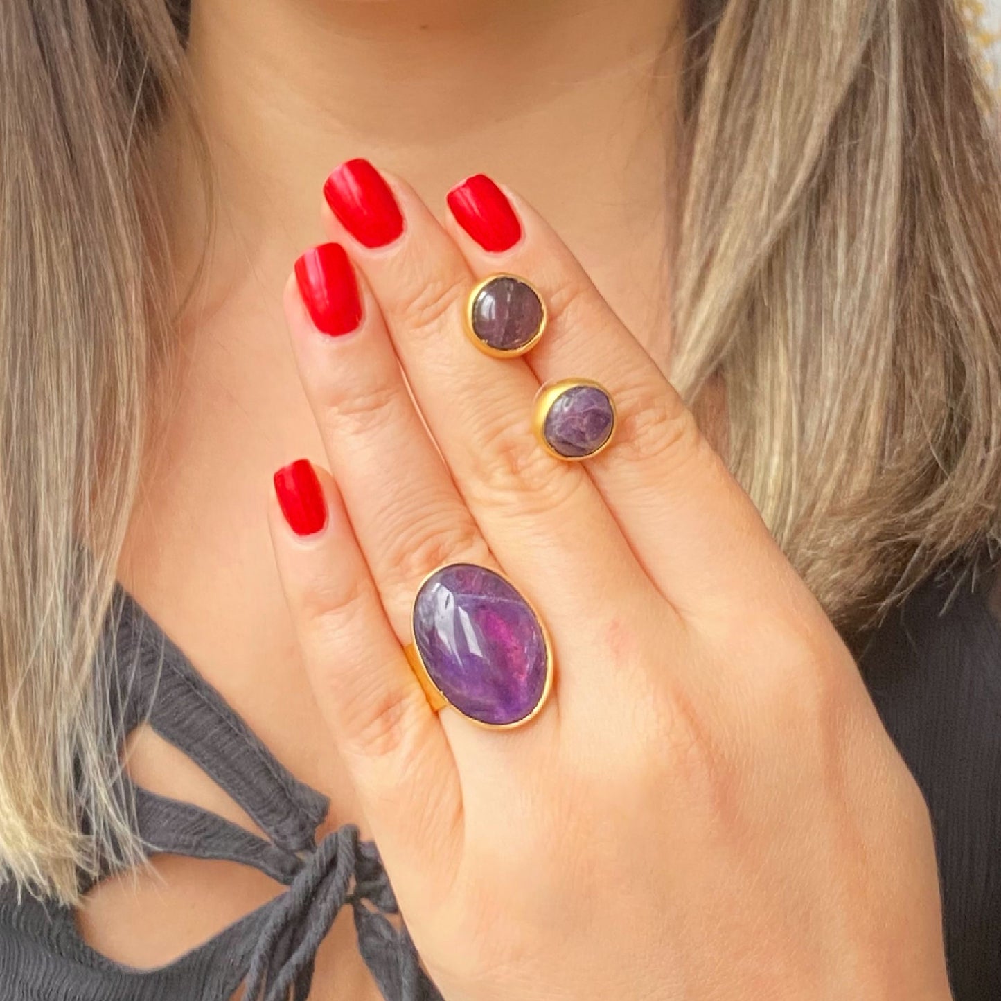 Oval Amethyst Ring With Stud Earring