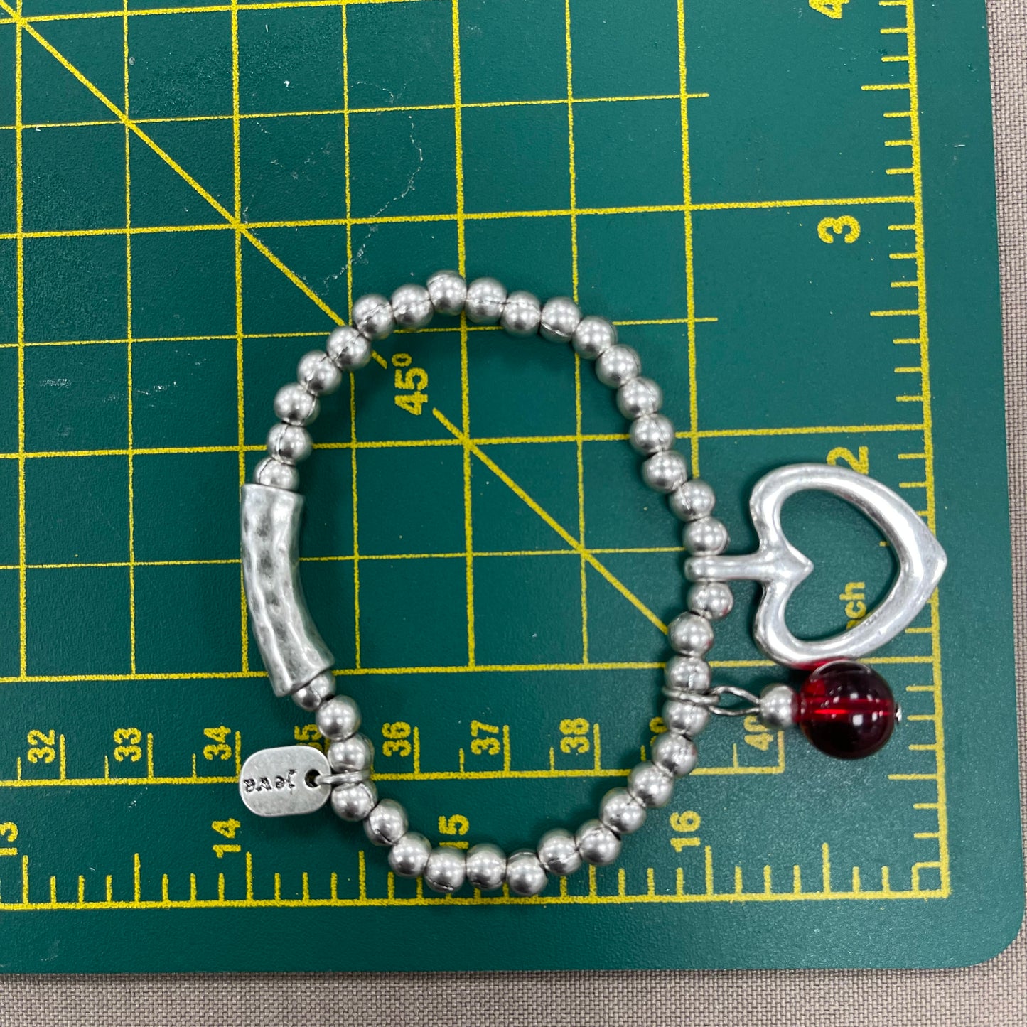 Heart Red Silver Matte Bracelet