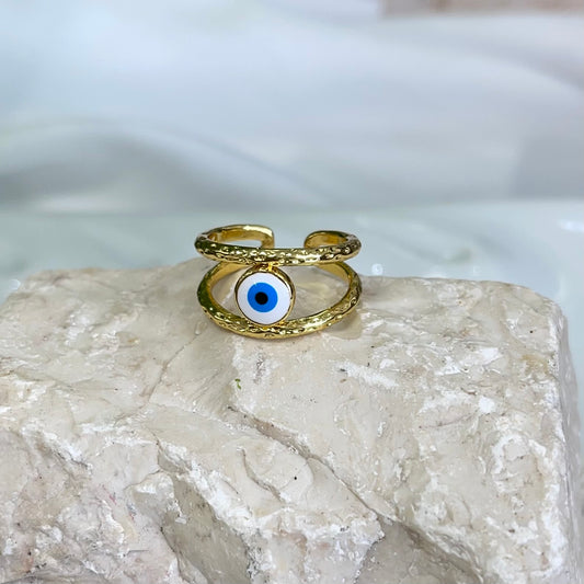 White Evil Eye Gold Ring