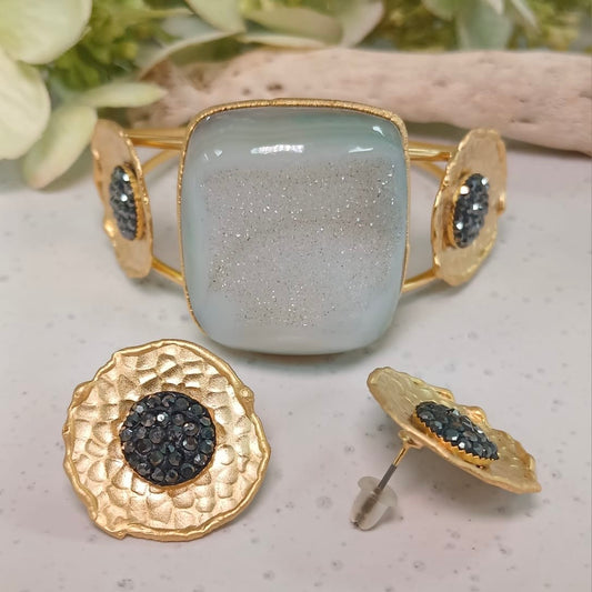 Druzy Natural with Black Swarovski Set