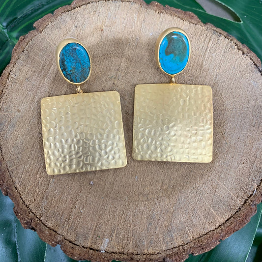 Gold Earrings With Turquoise Stone