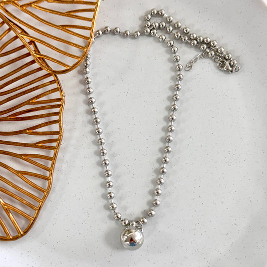 Snowball Chain With One Ball Silver Necklace