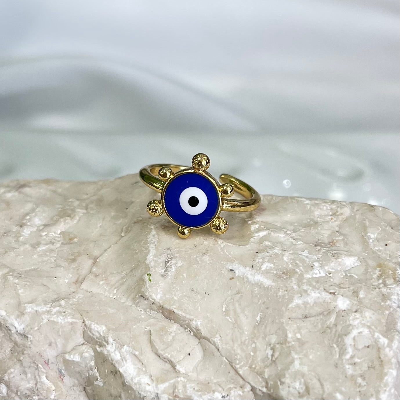 Navy Blue Circle Evil Eye Gold Ring