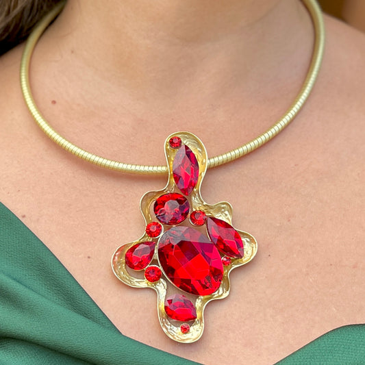 Floral Red Quartz Gold Necklace