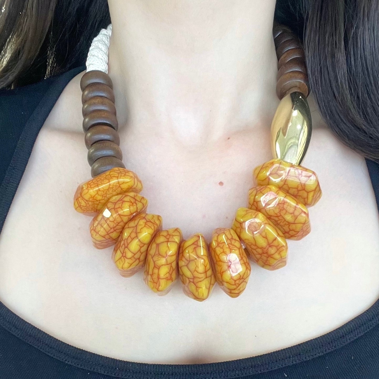 Mustard Wood Gold Necklace