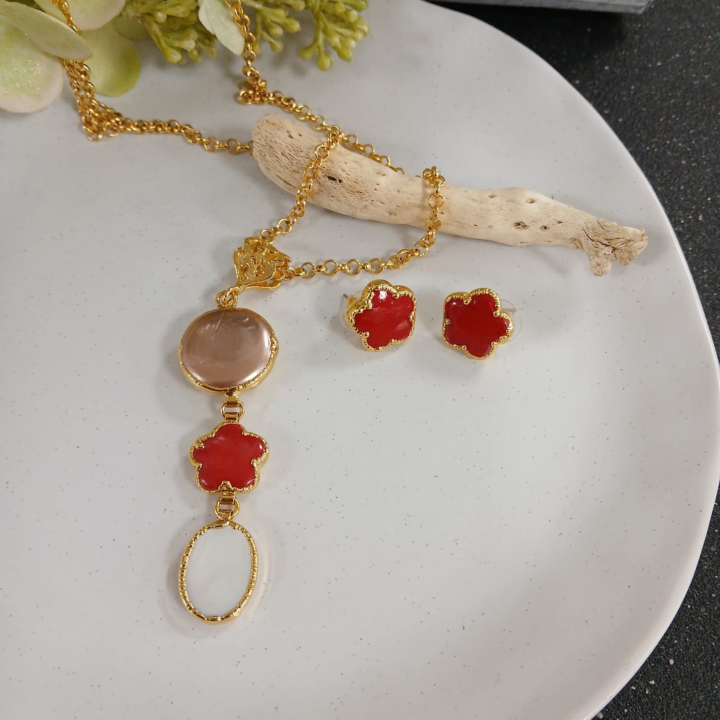 Rose Pearl Red Clover Set