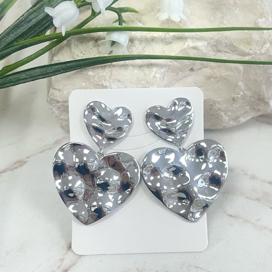 Hammered Hearts Silver Earrings