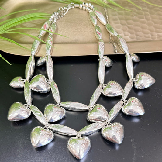 Bubble Heart With Stick Silver Necklace