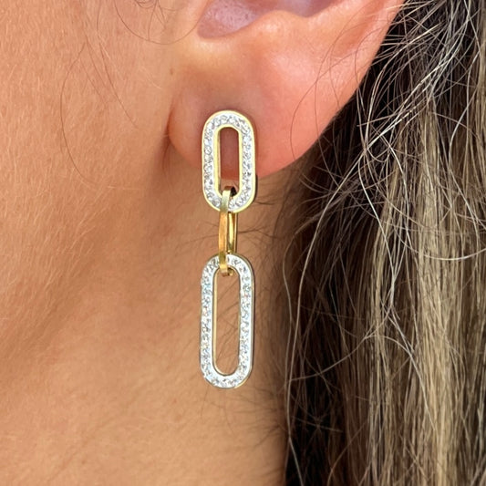 Crystal Oval Chain Gold Earring