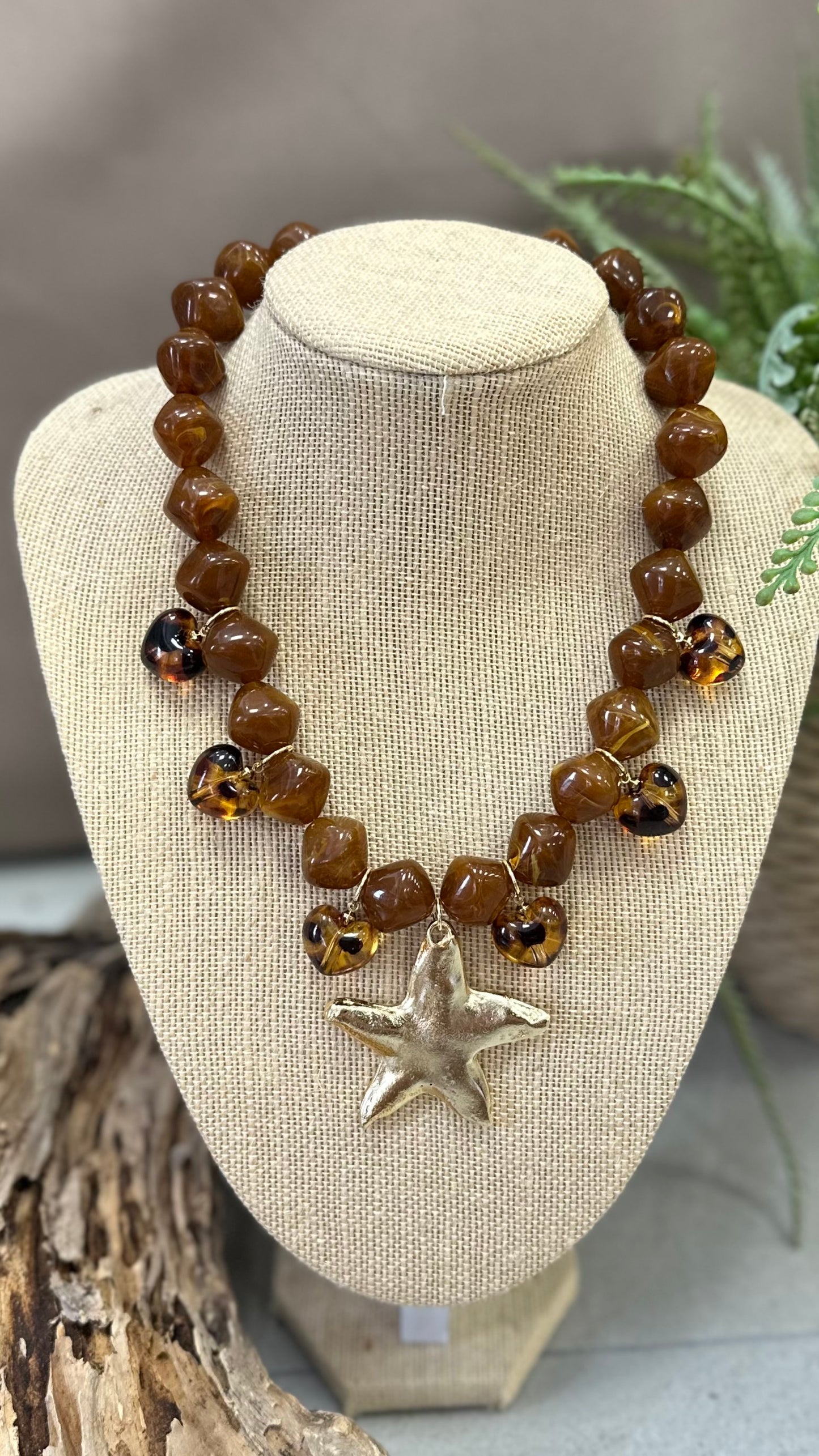 Brown Necklace With Matte Star