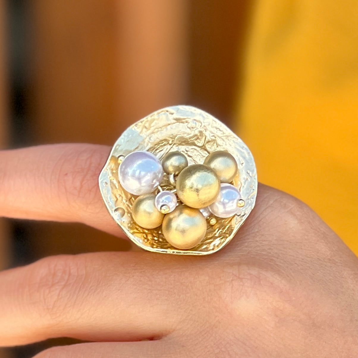Harmony With Pearls and Balls Gold Ring