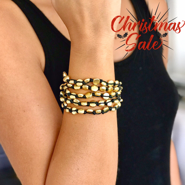 Wrap With Multi Beads Gold Plated Bracelet