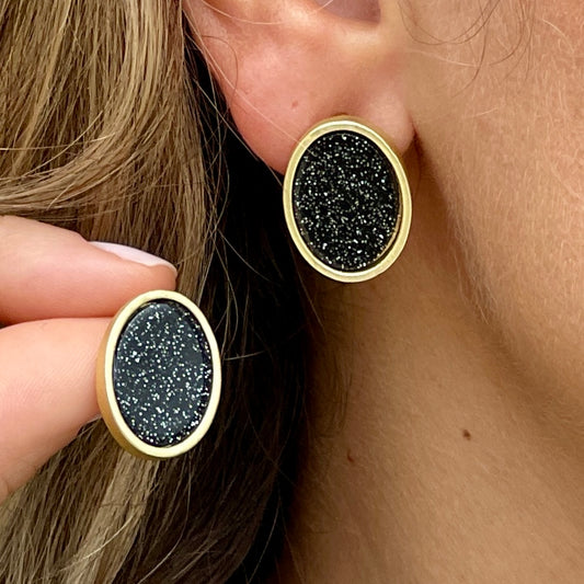 Small Glitter Black Gold Earring