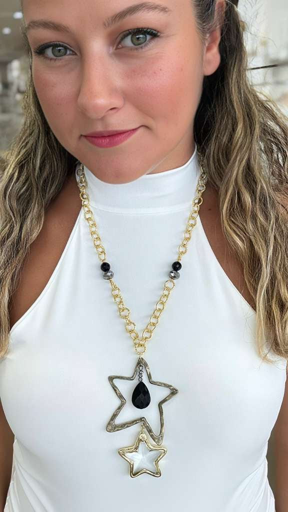 Star With Black Drop Necklace