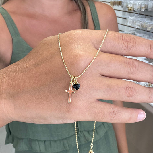 Solid Cross With Mini Black Heart