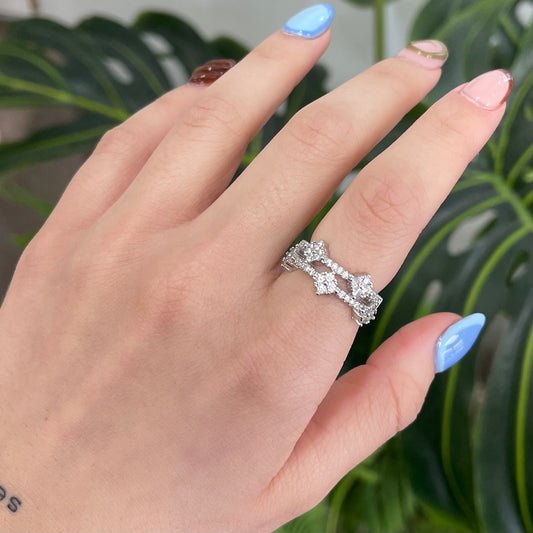 Silver Quartz Clover Ring