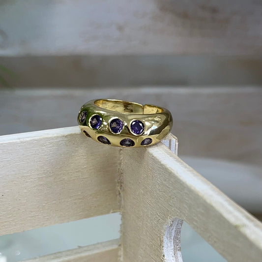 Gold Ring With Circles Purple Quartz