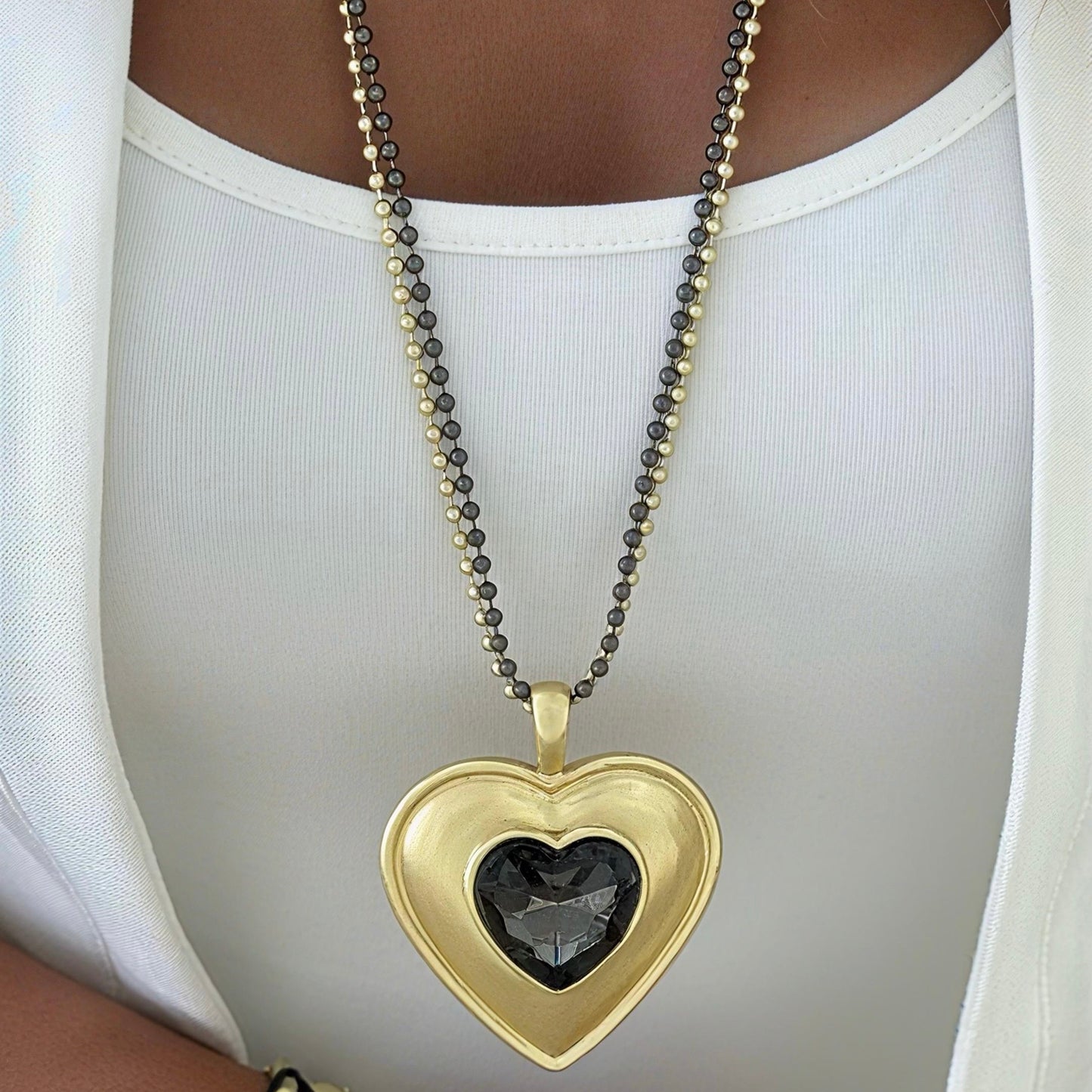 Gold Heart With Black Stone Necklace