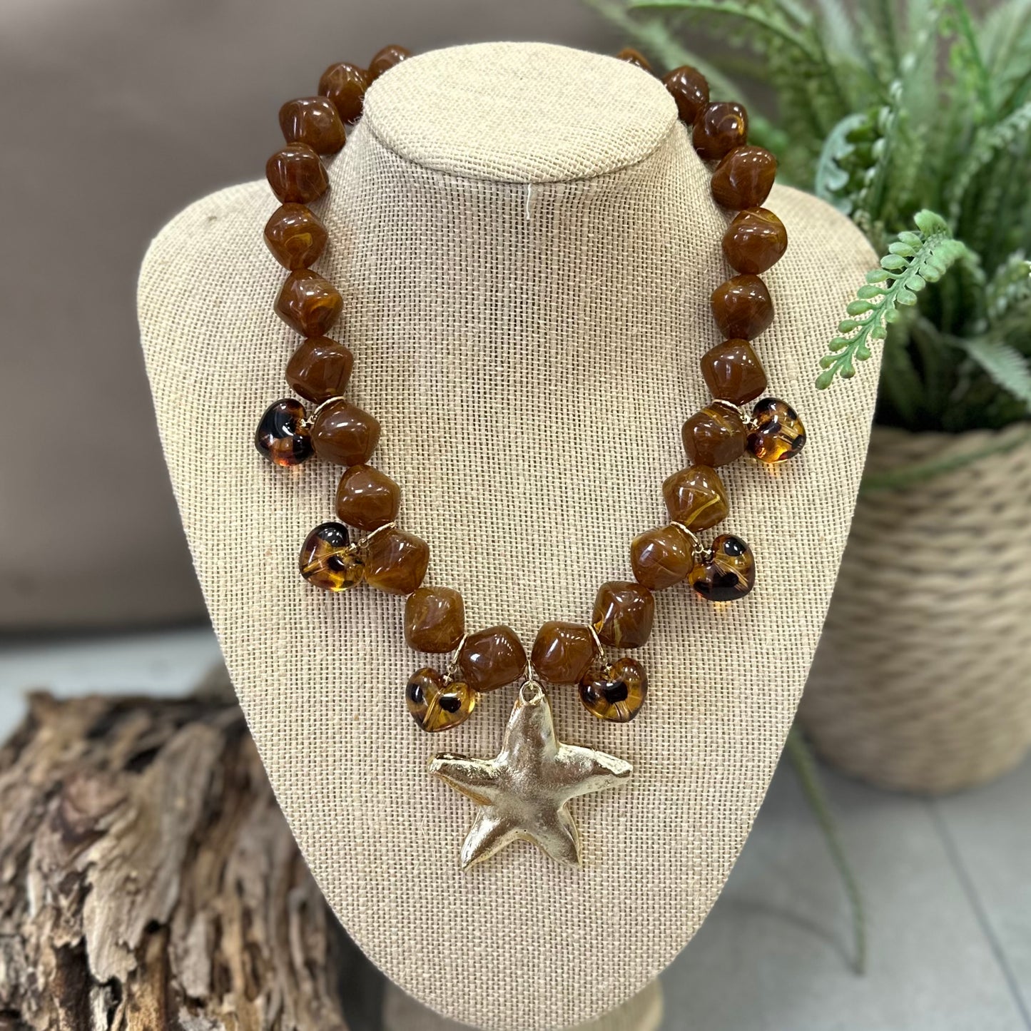 Brown Necklace With Matte Star