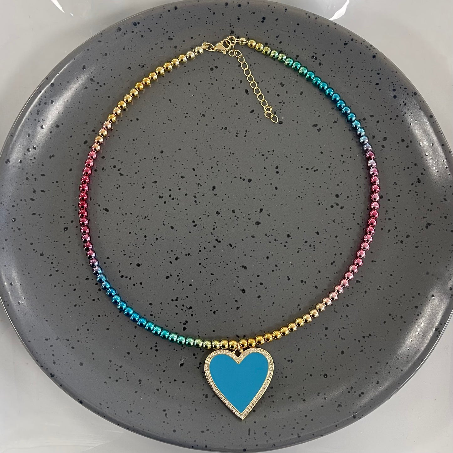 Metal Colorful With Blue Heart Necklace