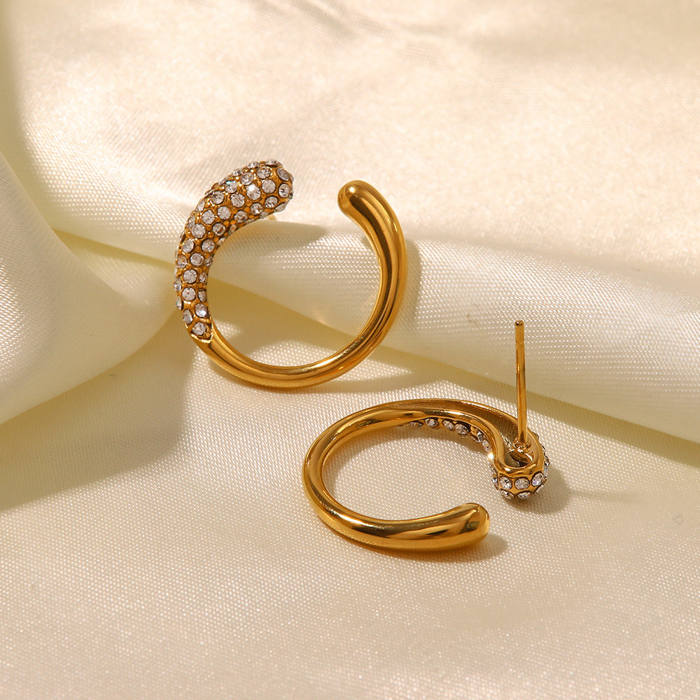 Half Hoop With Clear Gold Earrings