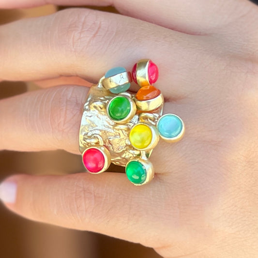 Hanging candy colors Gold Ring