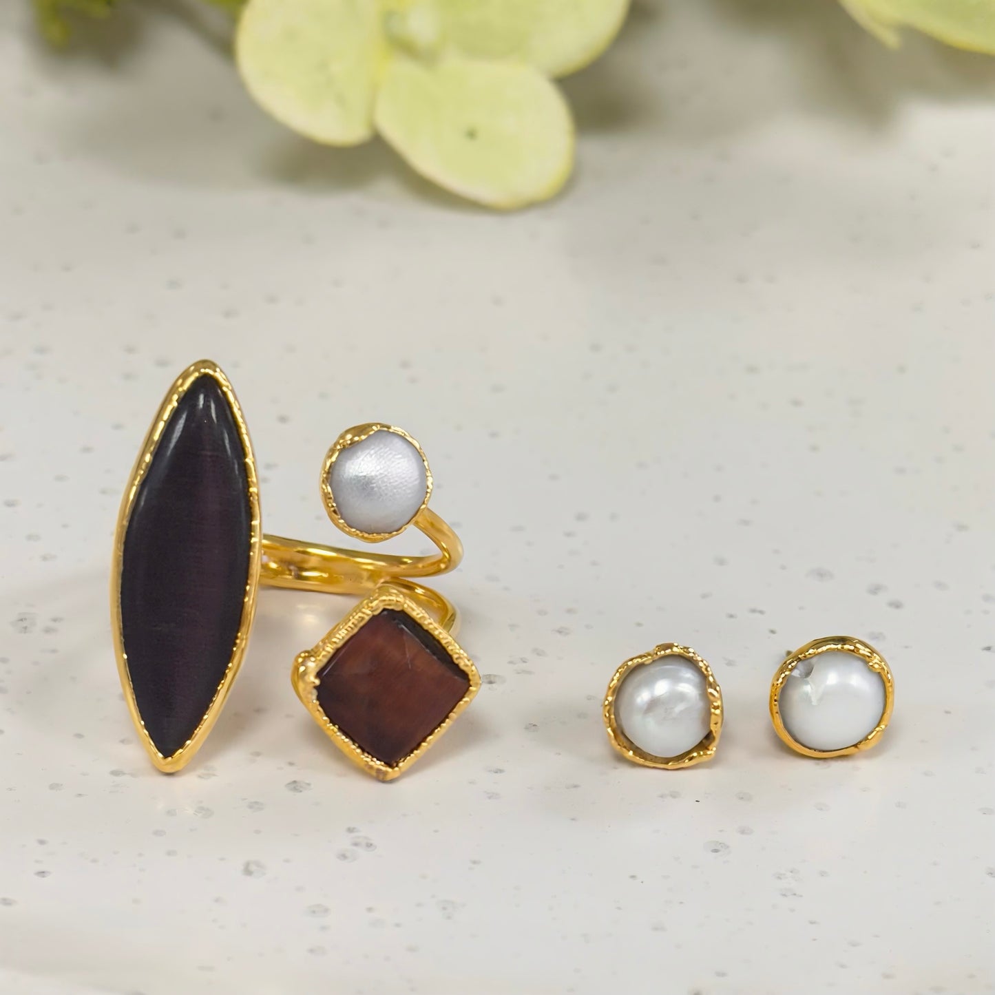 Mix stones ring earrings set