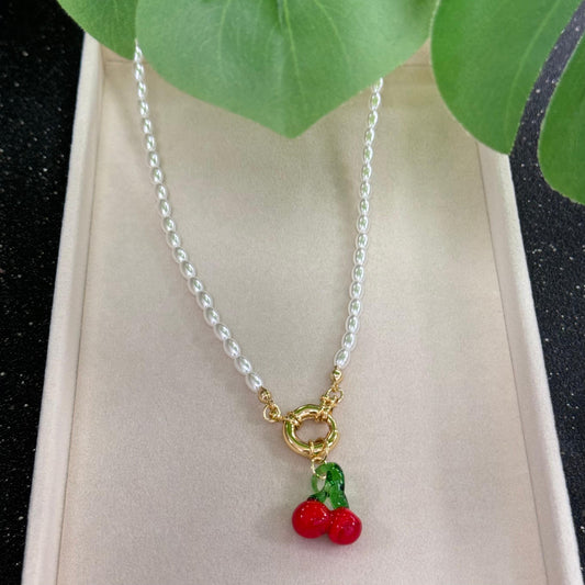 Pearls Necklace With Cherry Pendant