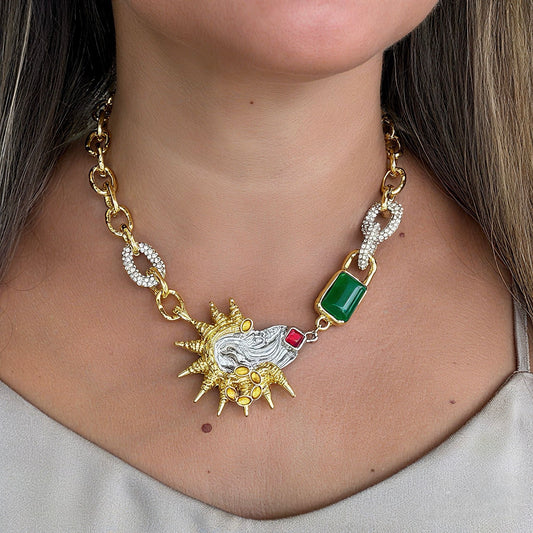 Sun, Green, Red Gold Necklace