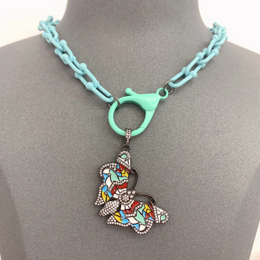 Blue Chain With Butterfly