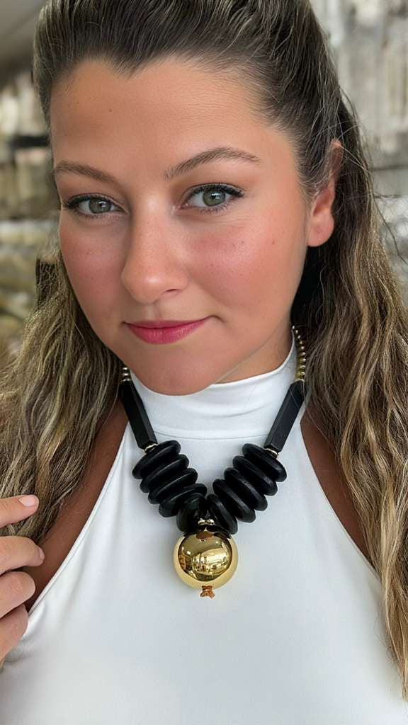 Big Sphere Gold Black Necklace