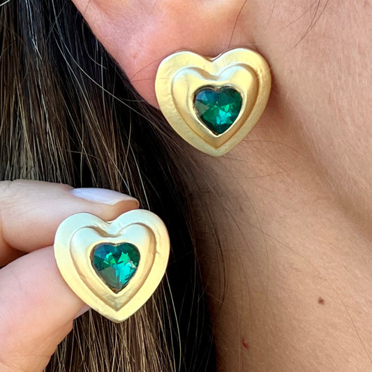 Emerald Heart Gold Earring