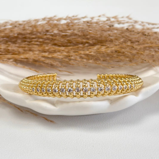 Cuff Gold Clear Stones Line Bracelet