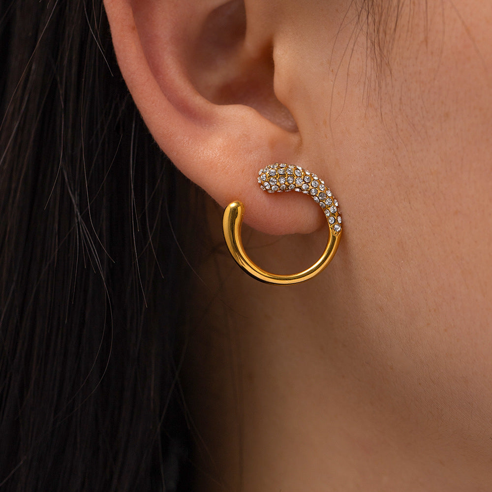 Half Hoop With Clear Gold Earrings