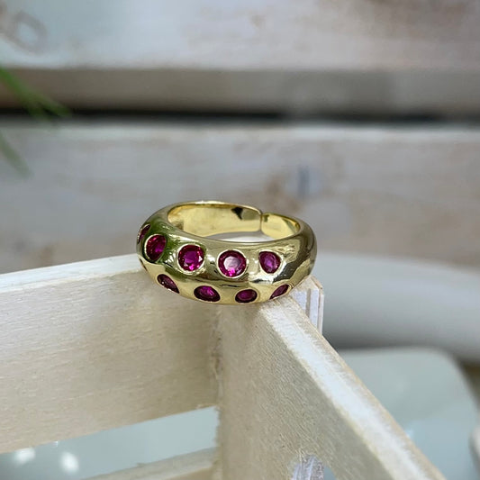Gold Ring With Circles Fuschia Quartz