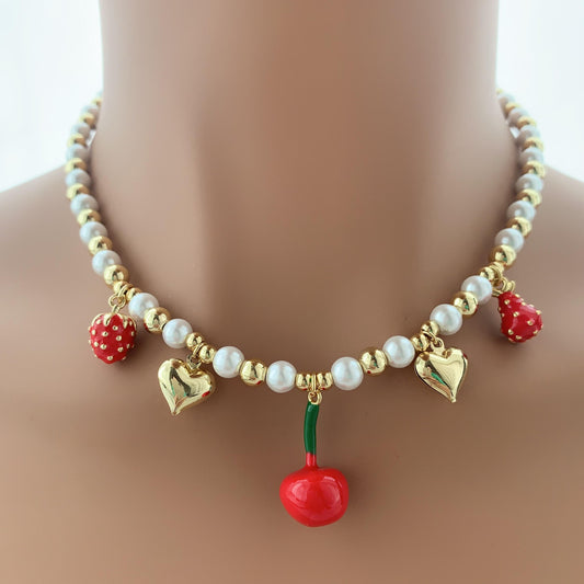 Cherry With Mix Charms Necklace