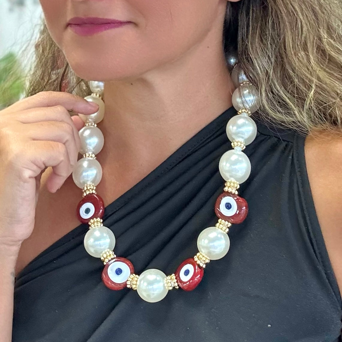Pearl Evil Eye Necklace
