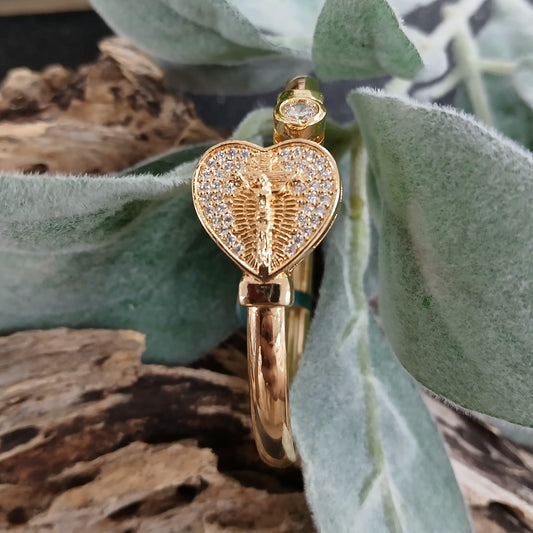 Heart Clear Stones Religious Gold Cuff