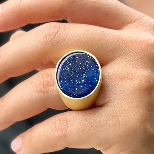 Glitter Blue Gold Ring