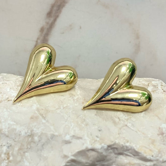 Curved Heart Gold Earrings
