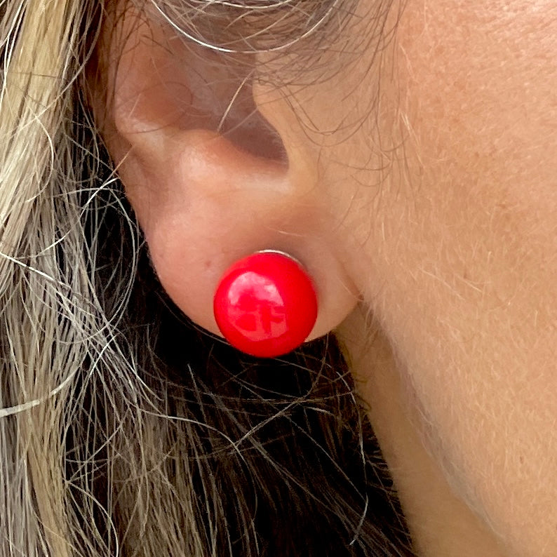 Gold Red Ball Earring