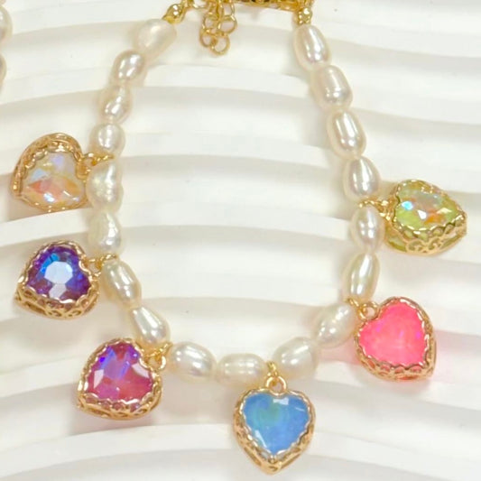 Pearls Bracelet With Hearts Colors