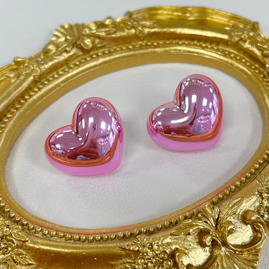 Heart Metal Pink Earrings