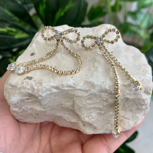 Mid Zirconia Gold Bow Earrings